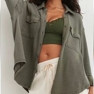 Aerie LumberJane Olive Green Waffle Knit Shirt size Medium